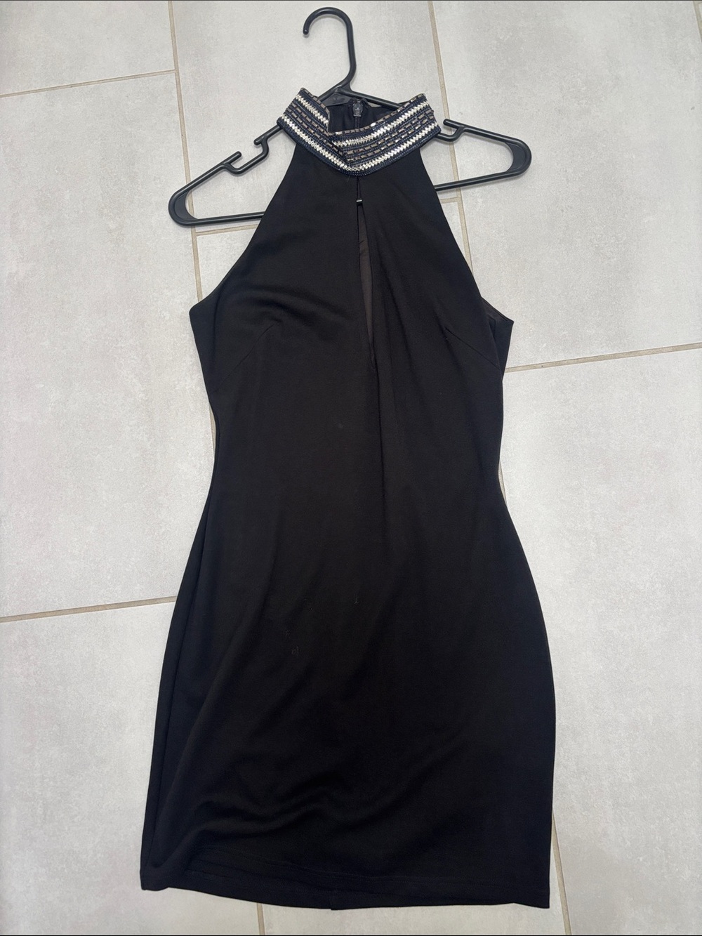 bebe Black Halter Dress with Beaded Collar
